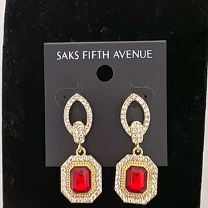 Saks Fifth Avenue Gold and Red Gemstone Earrings